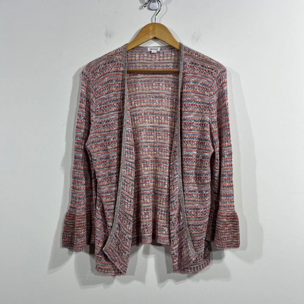 Westport Granola Indie Rainbow Open Knit Striped Cardigan Sweater Womens XL Boho